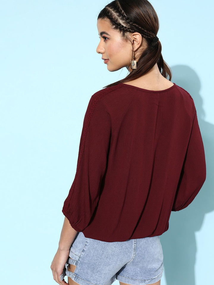 DressBerry Women Deep Burgundy Solid Top