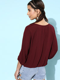 DressBerry Women Deep Burgundy Solid Top