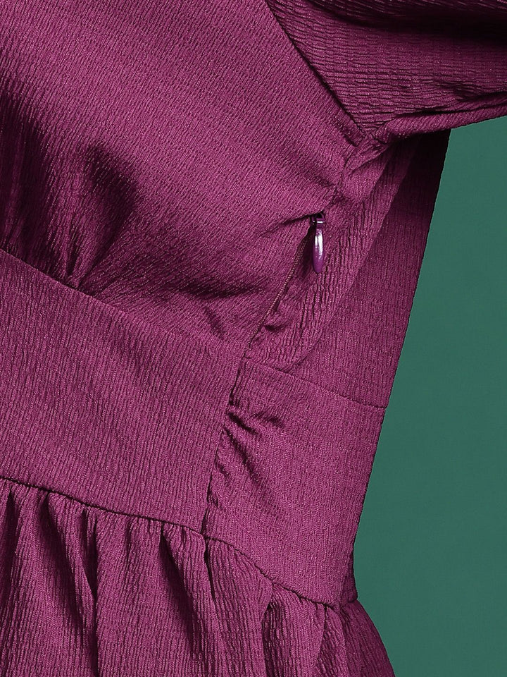 DressBerry Tie-Up Neck Puff Sleeve Fit & Flare Dress