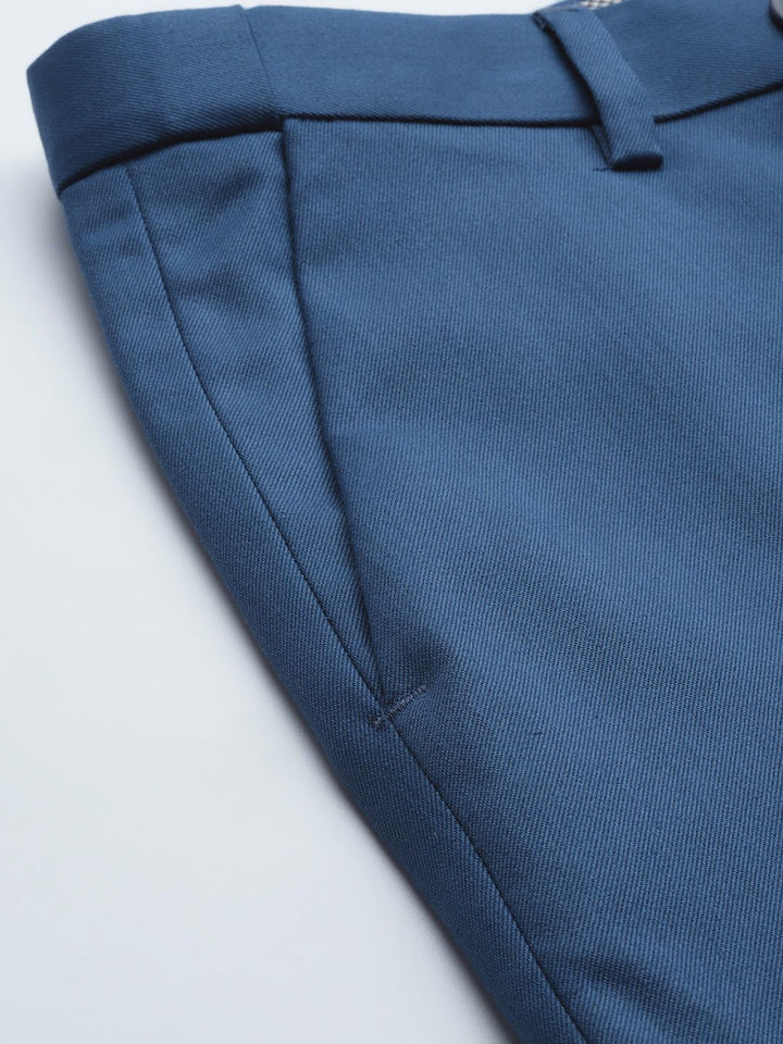 DENNISON Men Blue Solid Smart Auto Fit Waist Formal Trousers