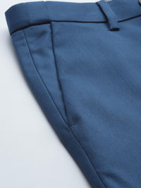 DENNISON Men Blue Solid Smart Auto Fit Waist Formal Trousers