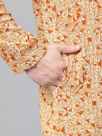 See Designs Men Cream-Coloured & Rust Orange Printed Straight Kurta