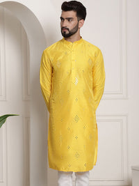 SOJANYA Cermin Berhias Kerja Sutera Kurta Kapas