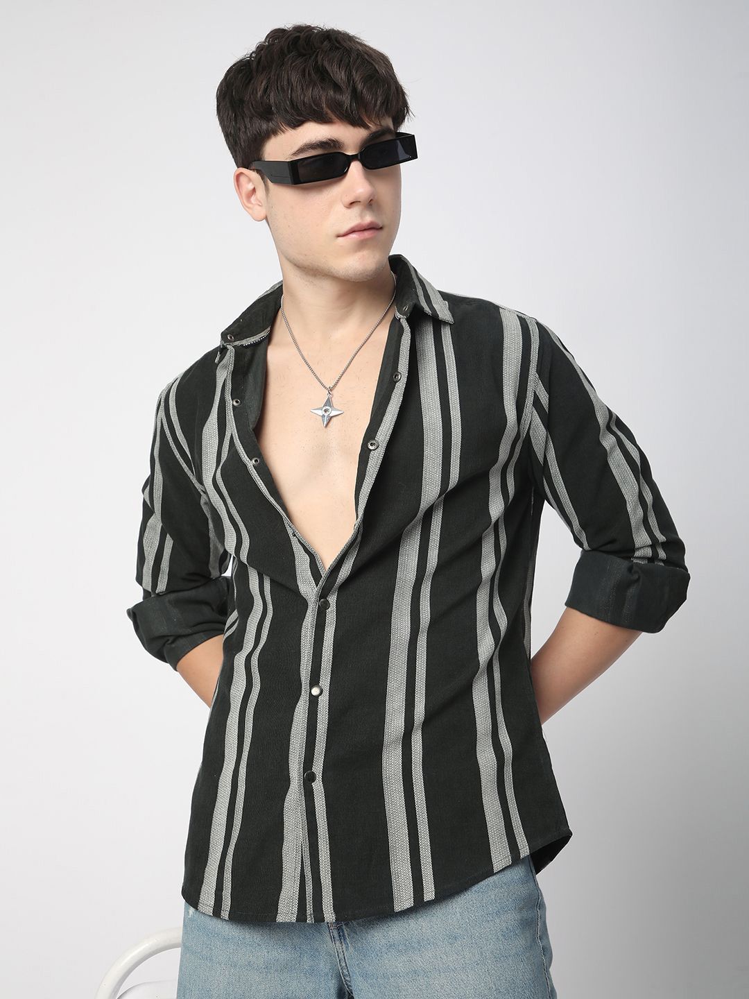VASTRADO Men Classic Spread Collar Vertical Striped Cotton Casual Shirt
