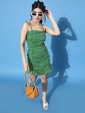 Berrylush Women Gorgeous Green Floral Ruched Dress