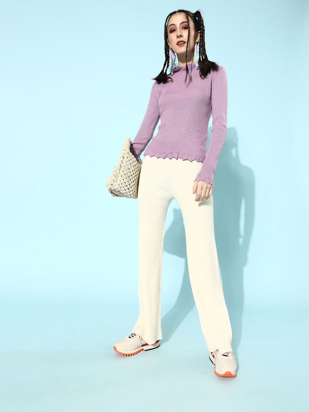 STREET 9 Women Lavender Acrylic Ribbed Pullover