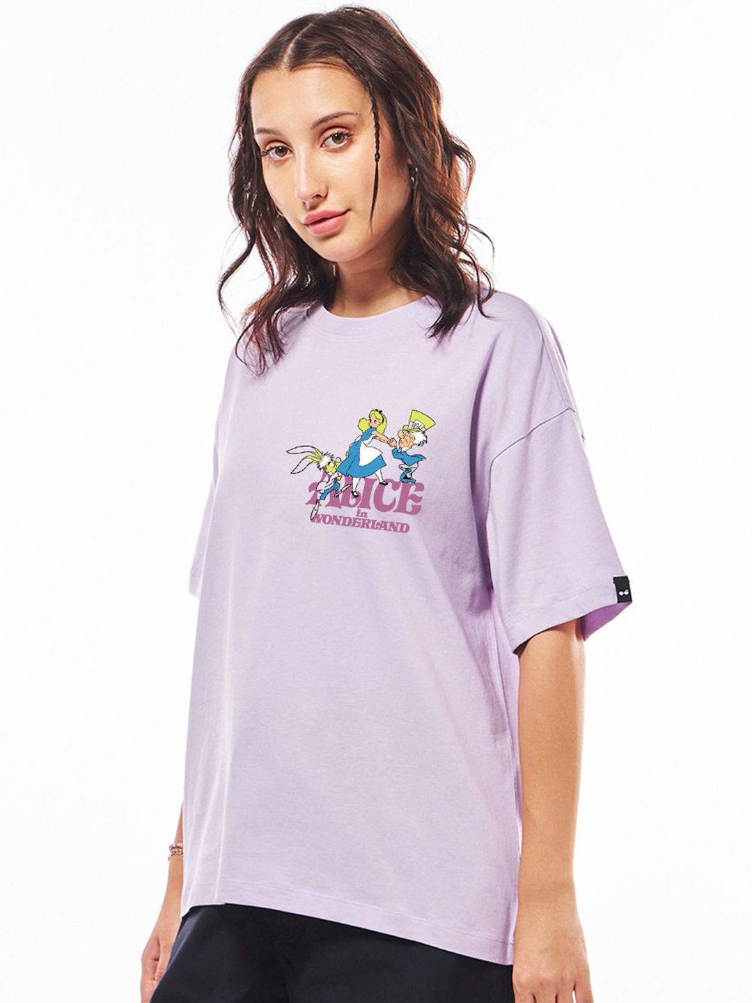 Bewakoof Women Typography Printed Round Neck Pure Cotton Oversized Disney T-shirt