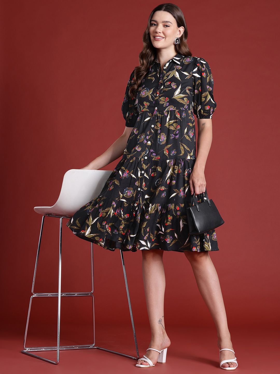 all about you Floral Print Tiered Shirt Dress