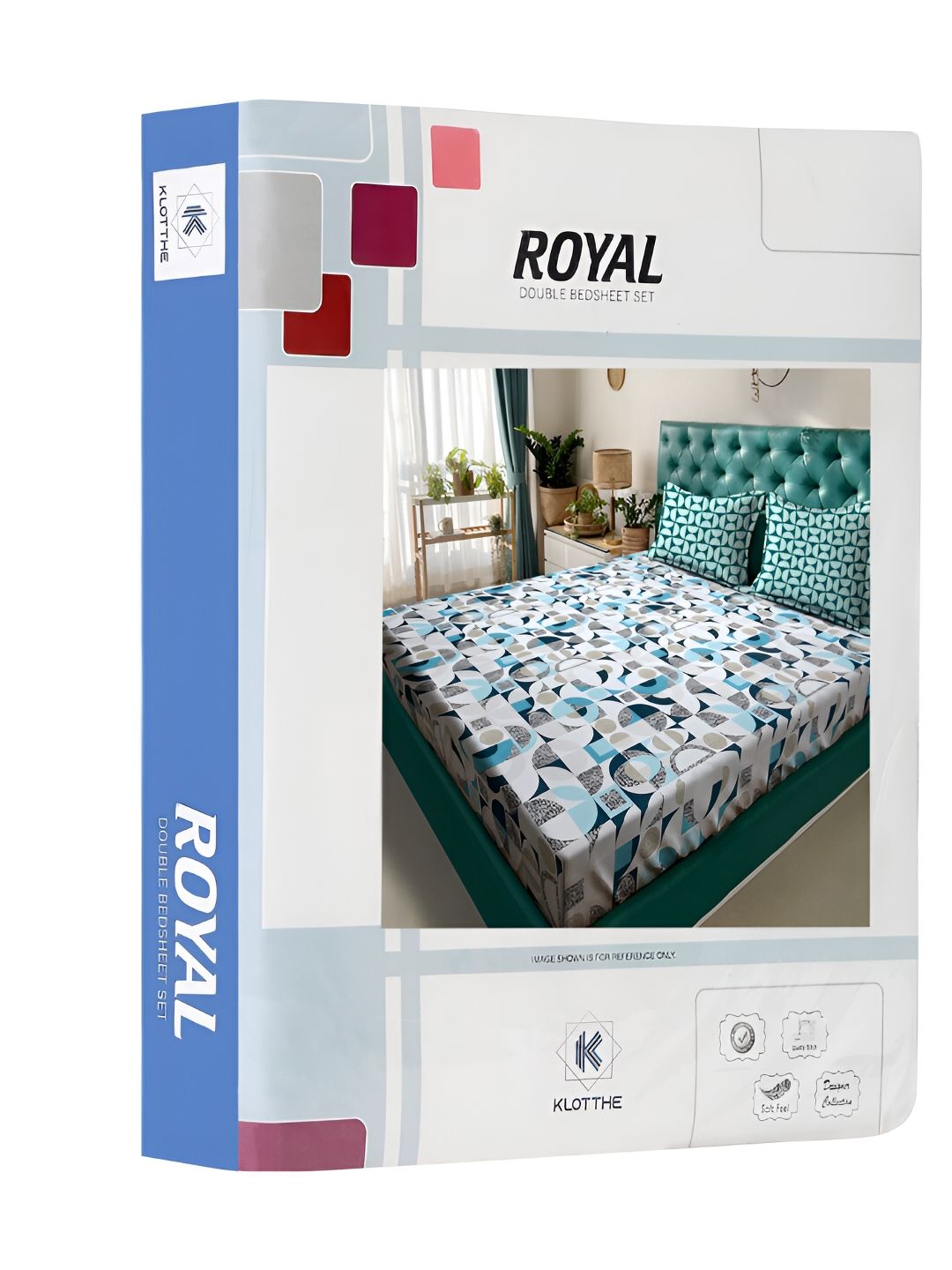 KLOTTHE White & Blue Printed 300TC Dilengkapi Cadar King Double Dengan 2 Sarung Bantal