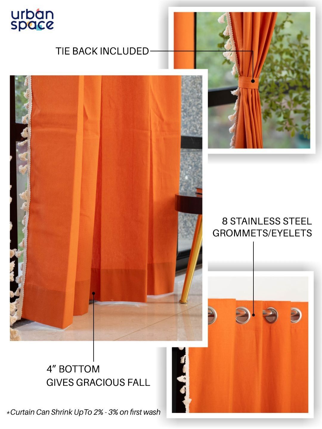 URBAN SPACE Orange & White Long Door Curtain