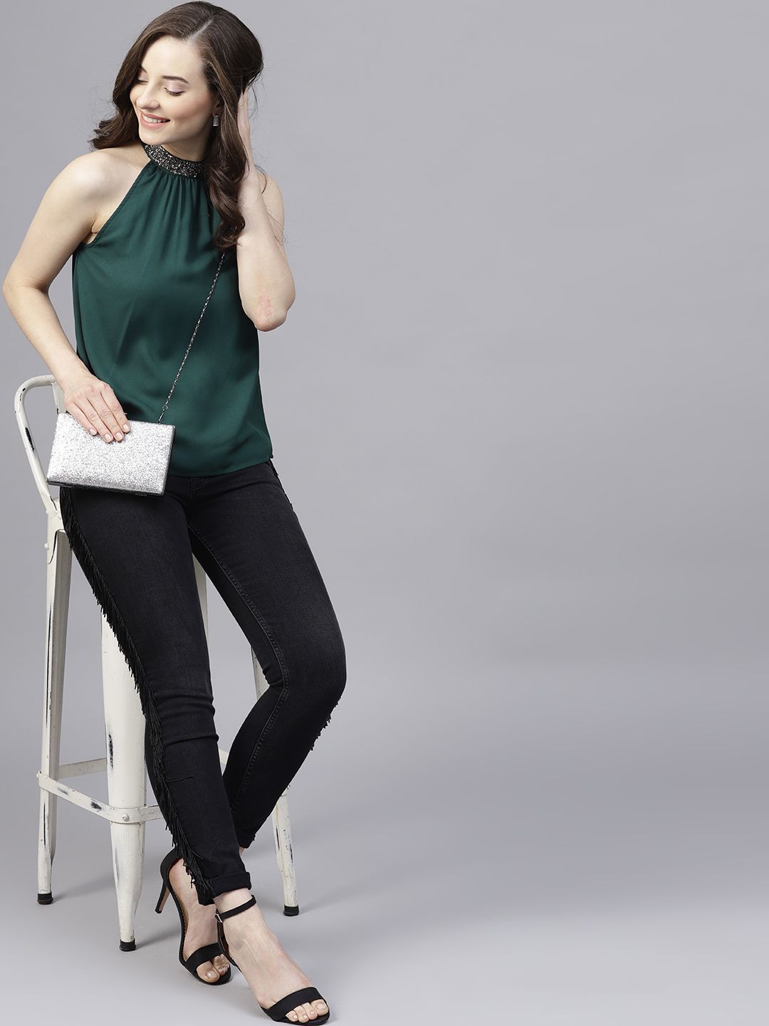 STREET 9 Green Pleated A-Line Top