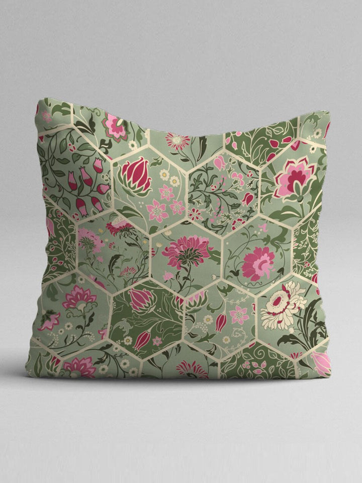 STITCHNEST Green & Yellow Set of 5 Ethnic Motifs Square Cushion Covers