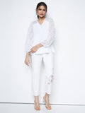 AND Women Self Design Puff Sleeves V-neck Top
