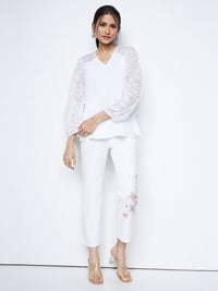 AND Women Self Design Puff Sleeves V-neck Top