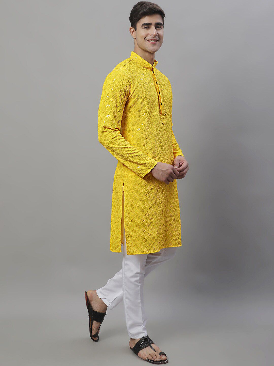 Jompers Geometric Chikankari Embroidered Kurta With Pyjamas
