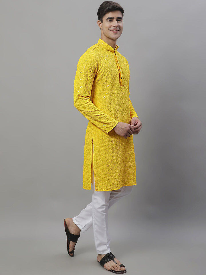 Jompers Geometric Chikankari Embroidered Kurta With Pyjamas