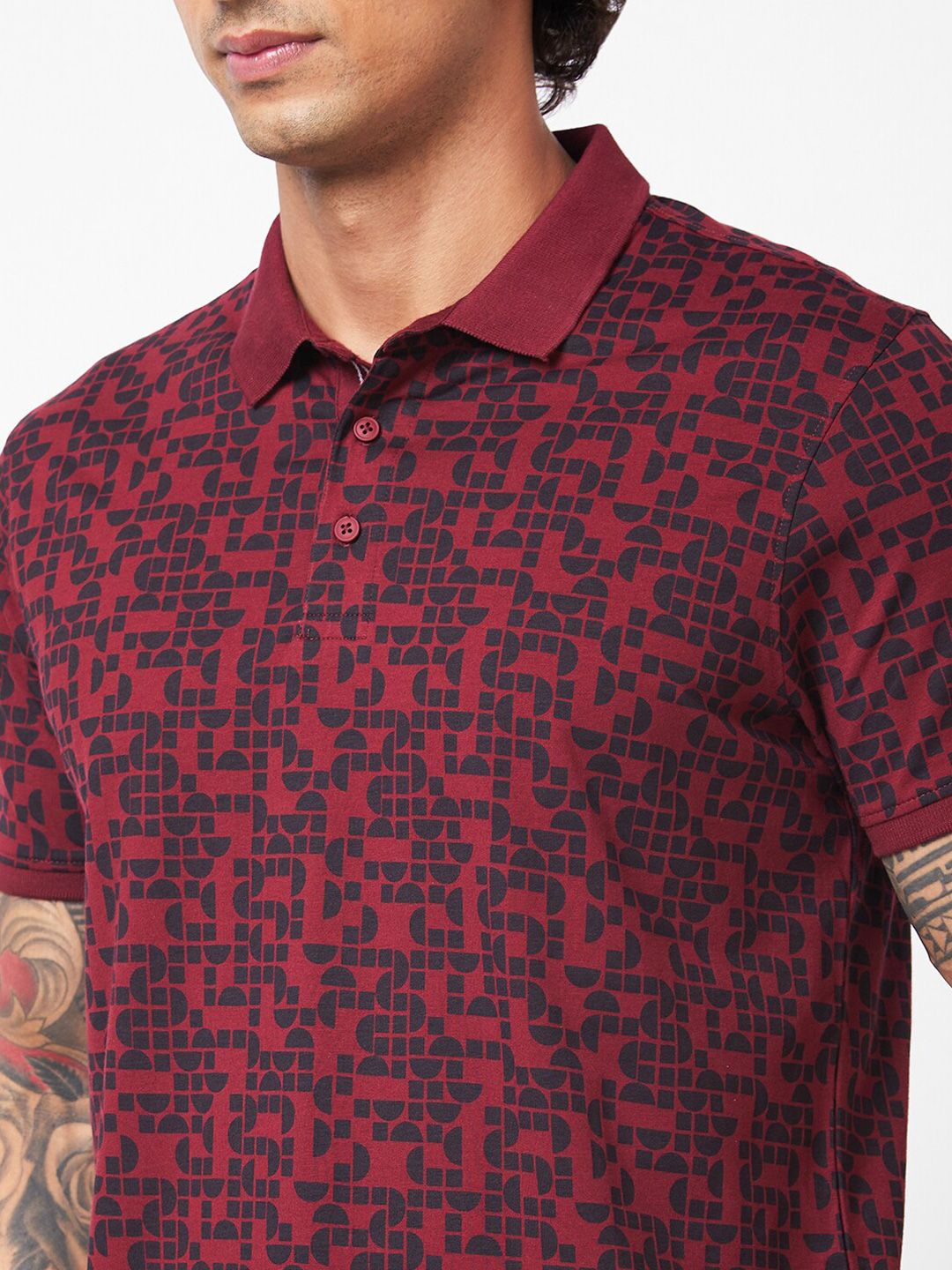 SPYKAR Abstract Printed Polo Collar Slim Fit T-shirt