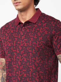 SPYKAR Abstract Printed Polo Collar Slim Fit T-shirt