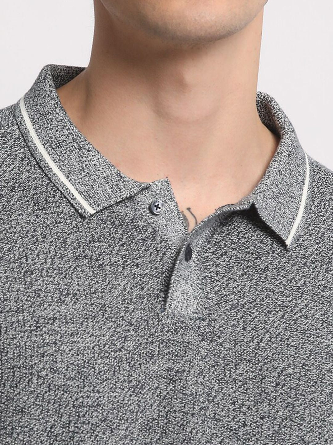 THE BEAR HOUSE Self Design Polo Collar Pure Cotton T-shirt