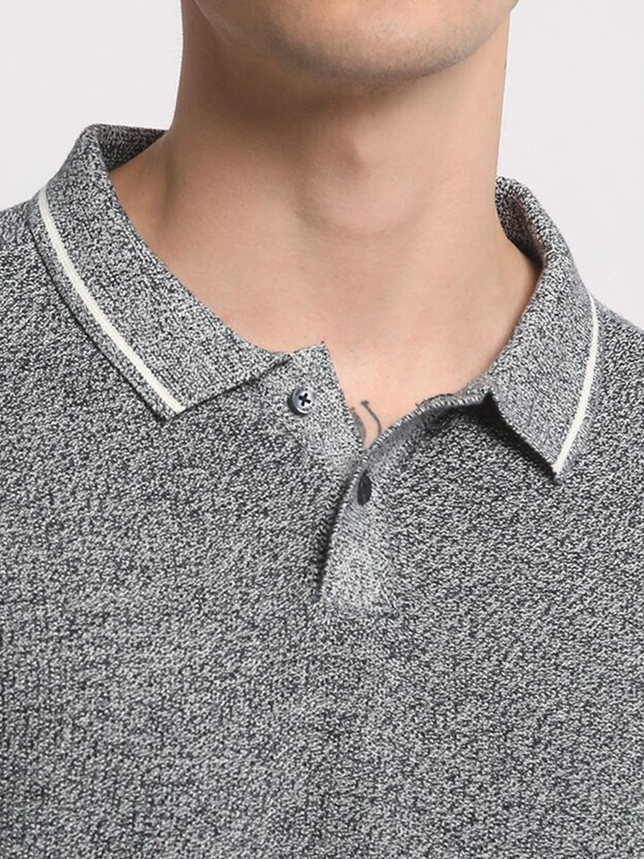 THE BEAR HOUSE Self Design Polo Collar Pure Cotton T-shirt