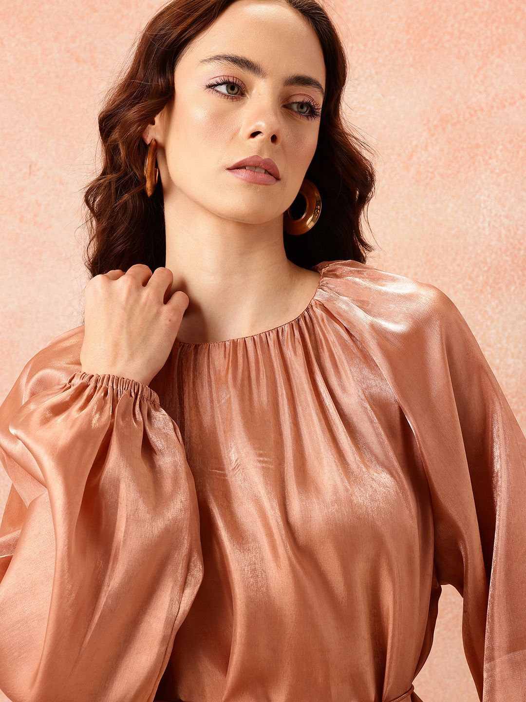 all about you Puff Sleeves Waist Tie-Up Top