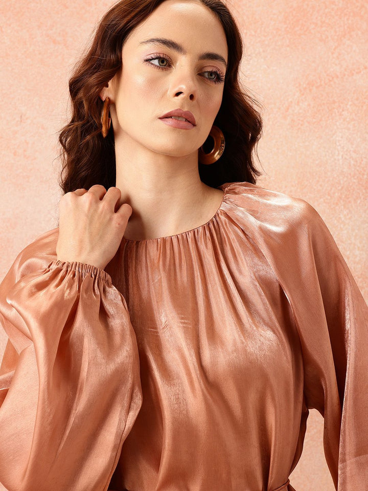 all about you Puff Sleeves Waist Tie-Up Top