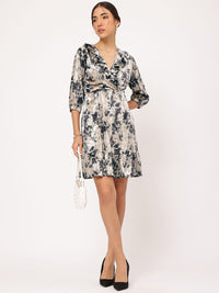 DressBerry Radiant Ruffles Abstract Print Velour A-Line Dress