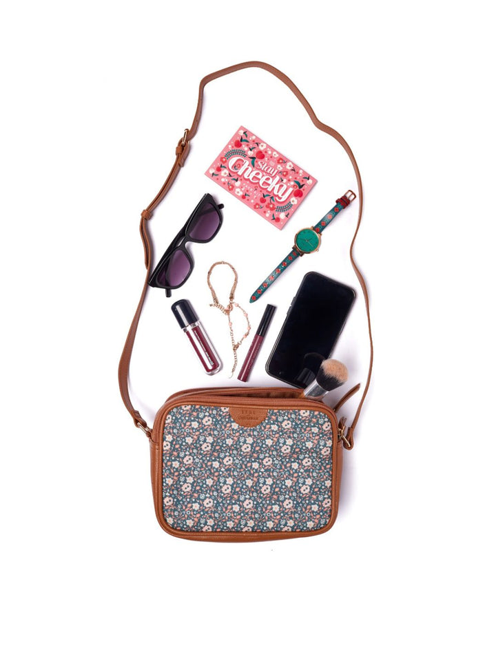 TEAL BY CHUMBAK Floral Printed Structured Sling Bag
