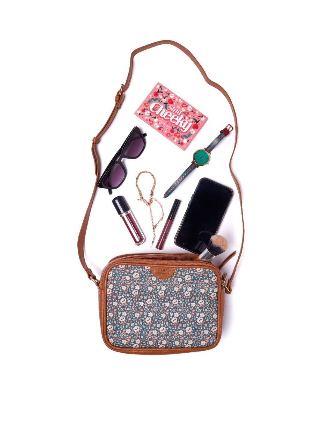 TEAL BY CHUMBAK Floral Printed Structured Sling Bag