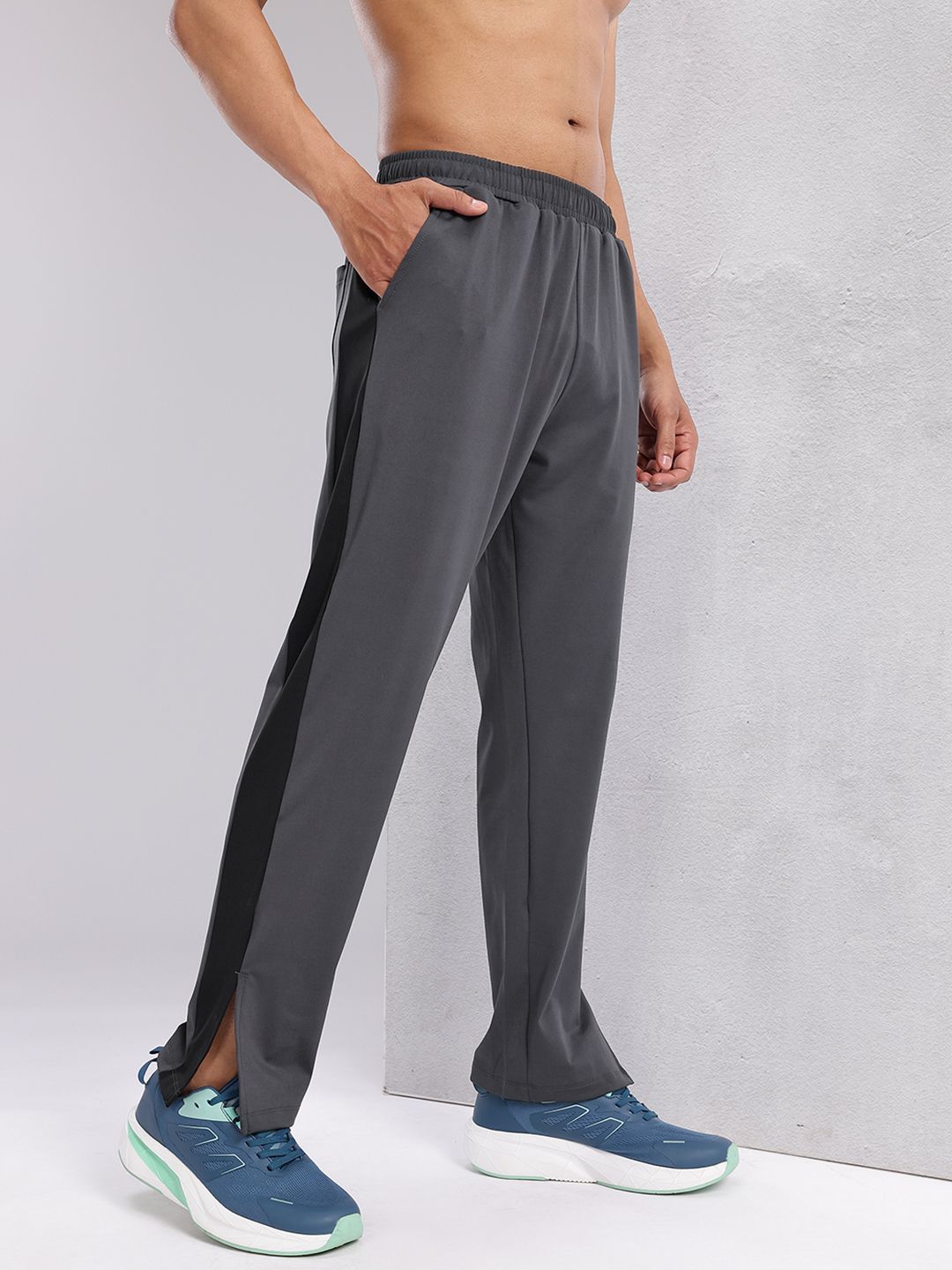 HRX by Hrithik Roshan Men Mid-Rise Rapid-Dry Training Track Pants with Side Stripes