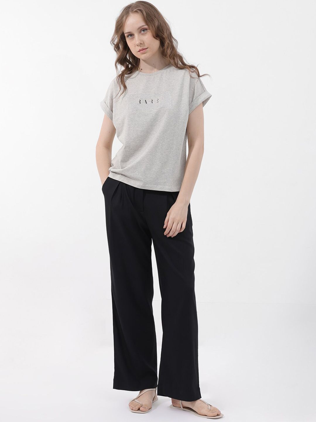 RAREISM Women Solid Extended Sleeves T-shirt