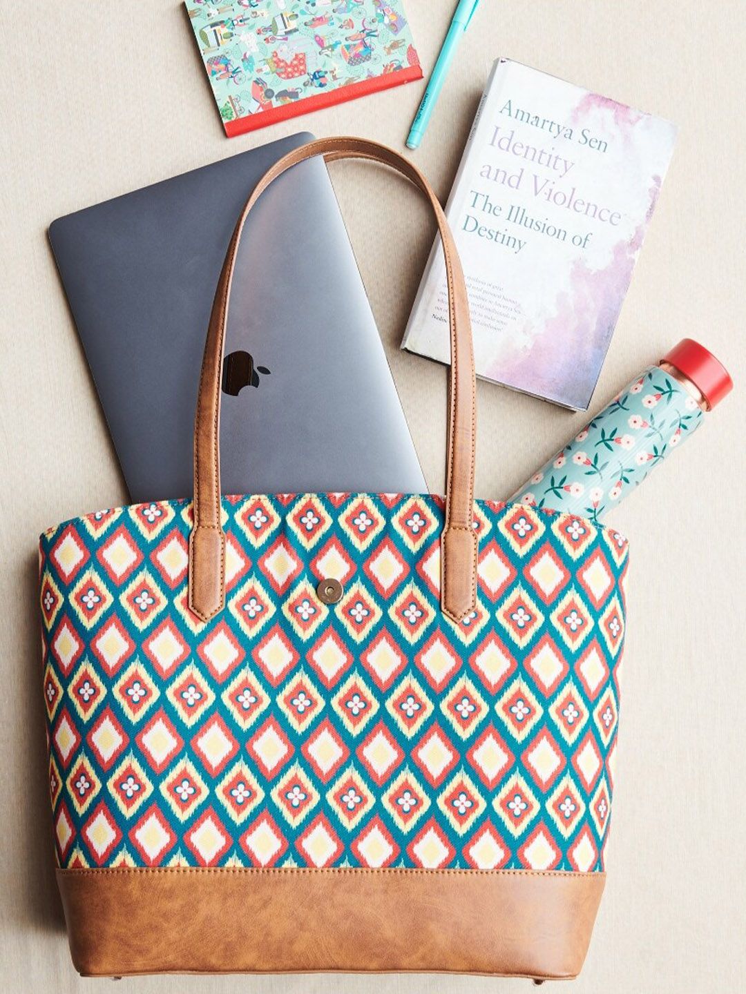 TEAL BY CHUMBAK Geometeric Printed Beg Bahu Pembeli Bersaiz Besar