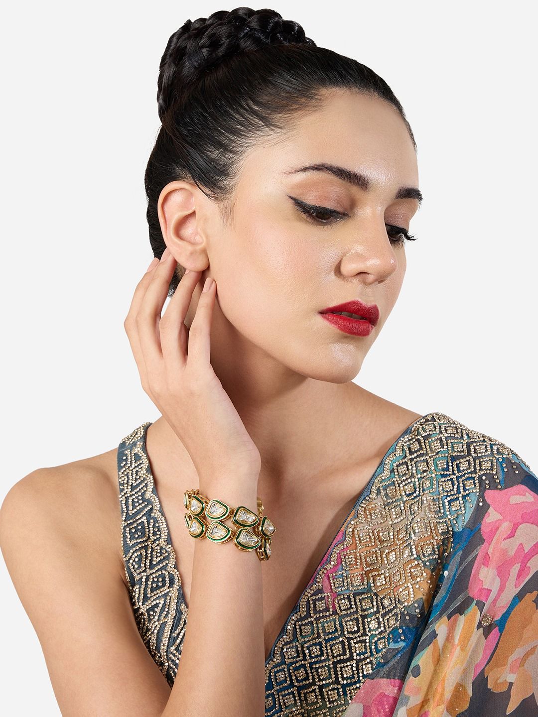 Zaveri Pearls Meenakari Gold-Plated Wraparound Bracelet