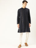 SOJANYA Lelaki Navy Blue Solid Kurta Lurus
