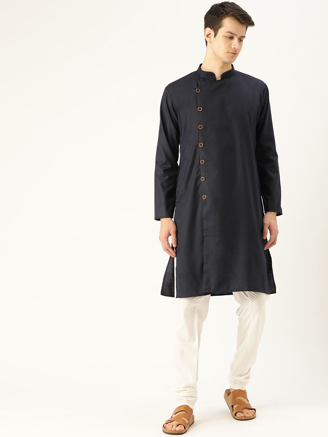 SOJANYA Lelaki Navy Blue Solid Kurta Lurus