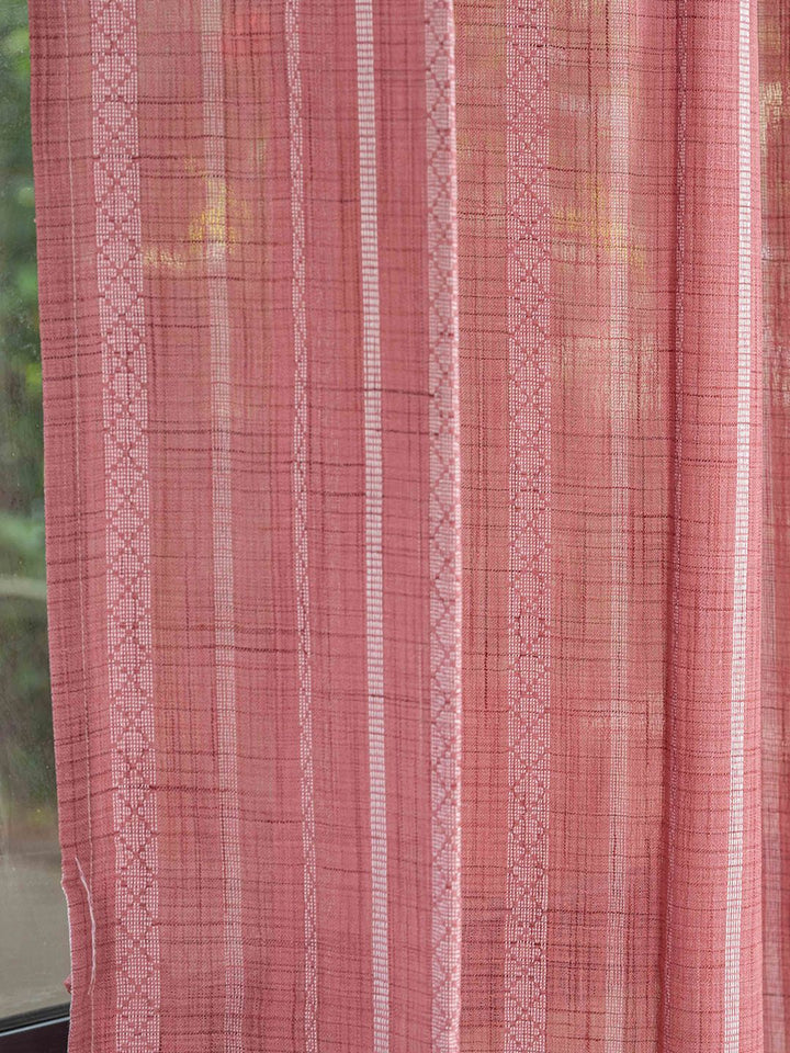 URBAN SPACE Pink & White 2 Pieces Embroidered Sheer Window Curtain