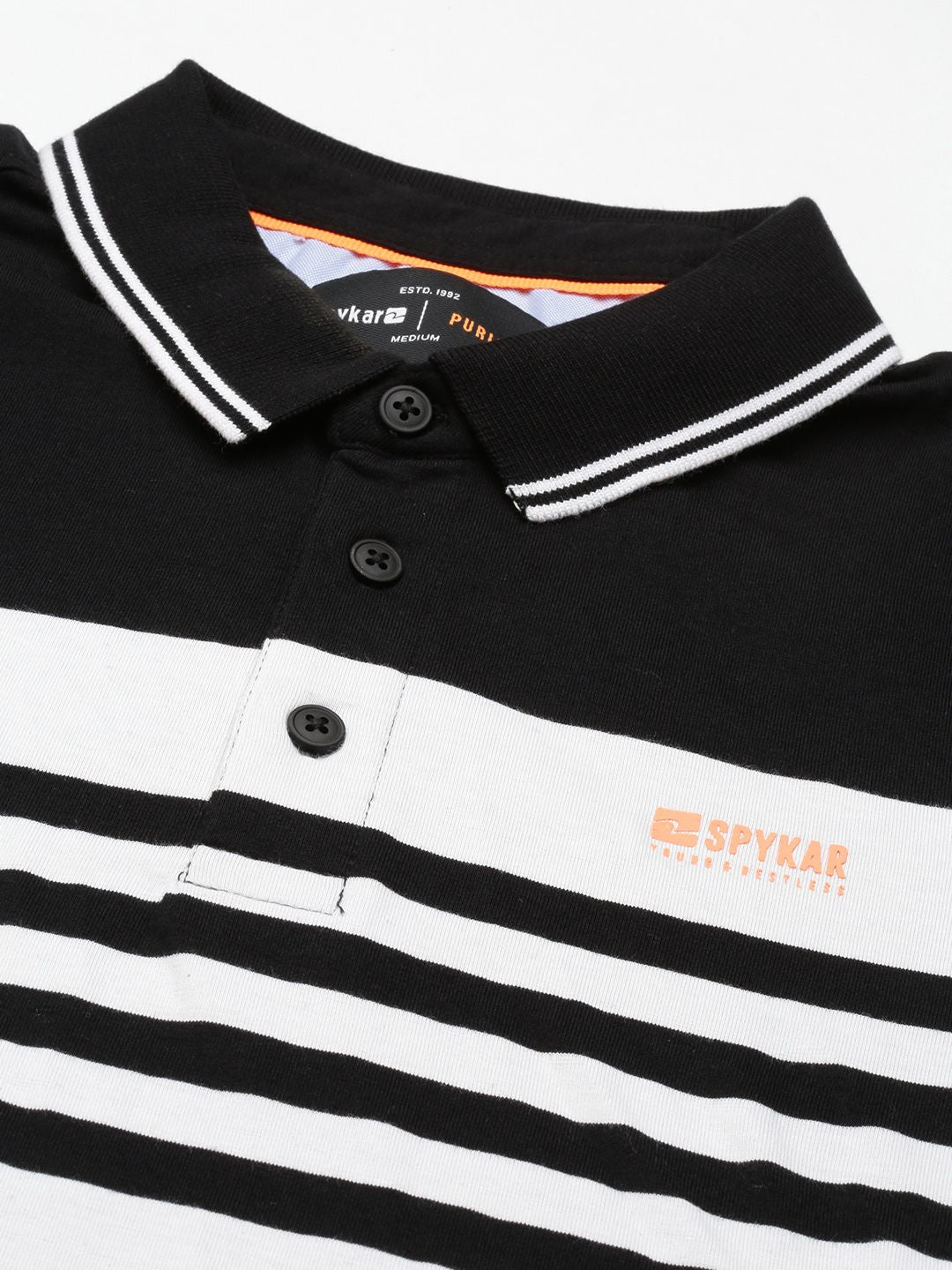 SPYKAR Men Pure Cotton Striped Polo Collar Slim Fit T-shirt
