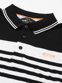 SPYKAR Men Pure Cotton Striped Polo Collar Slim Fit T-shirt