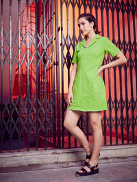 Athena Green Shirt Collar Pure Cotton Shirt Dress