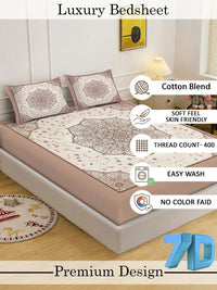 Moda Rapido X KLOTTHE Bunga-bungaan Berwarna Krim 400 TC Cadar King dengan 2 Sarung Bantal