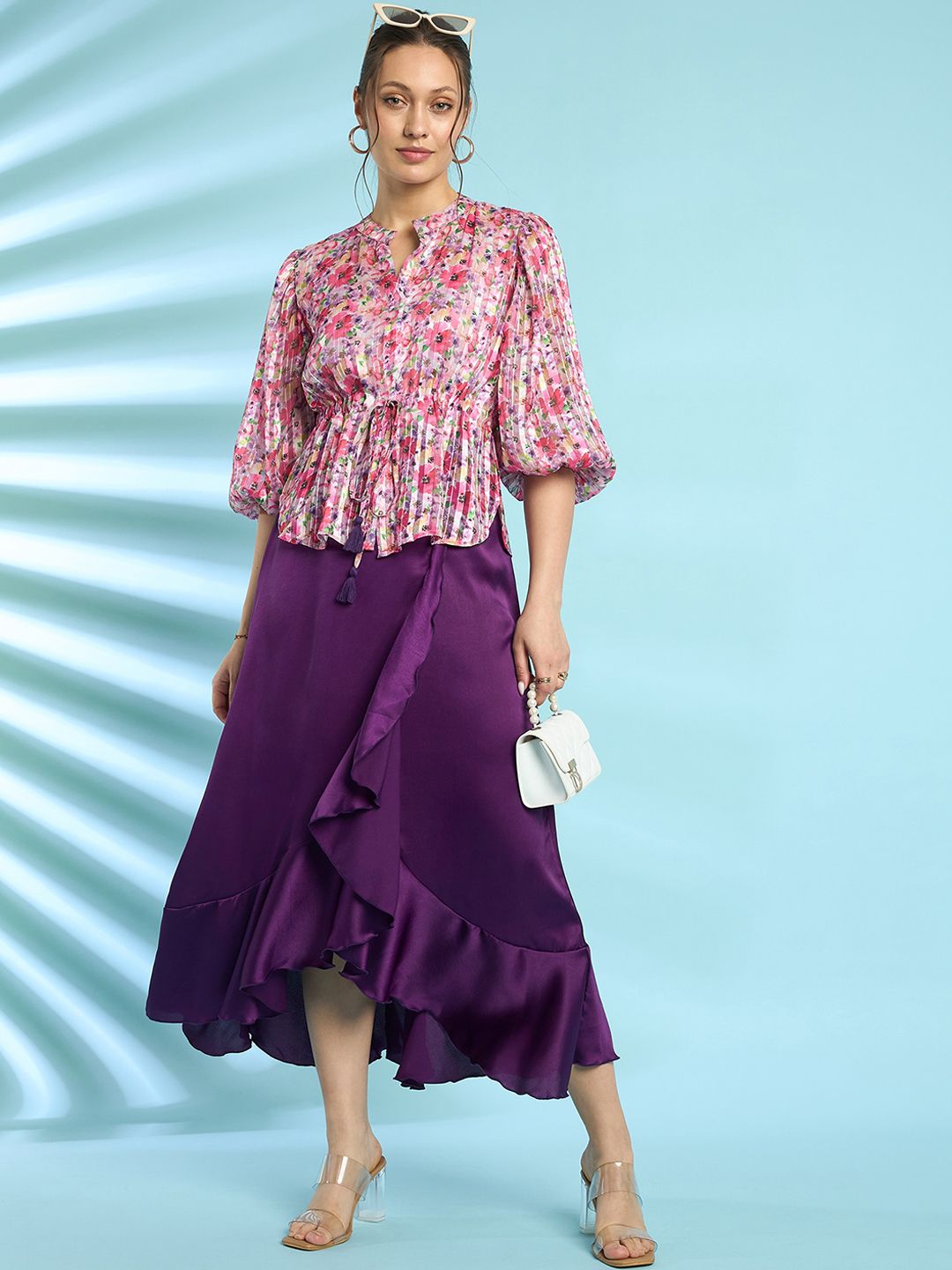 Antheaa Floral Printed Top With Skirt