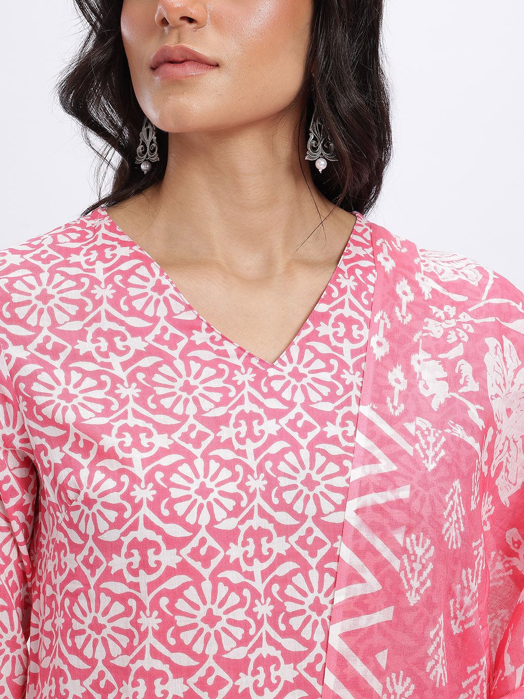 Anouk Floral Print Pure Cotton Straight Kurta with Trousers & Dupatta