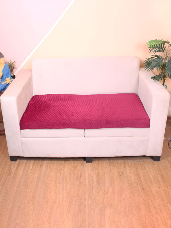 STITCHNEST Maroon Self Design 3 Seater Sofa Cover