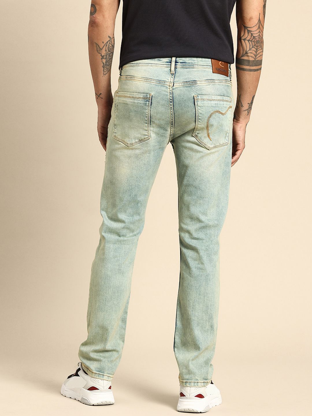 Being Human Men Straight Fit Distressed Light Fade Patch Work Printed Stretchable Jeans