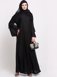 KLOTTHE Women Black & Silver-Coloured Embellished Burqas With Scarf