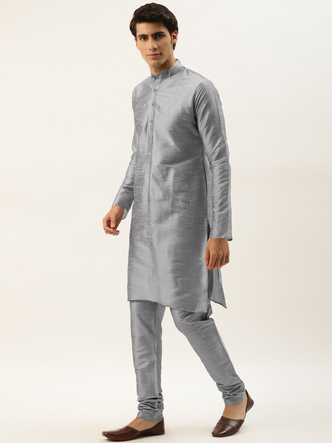 SOJANYA Kurta Kelabu Lelaki dengan Jaket Churidar & Nehru