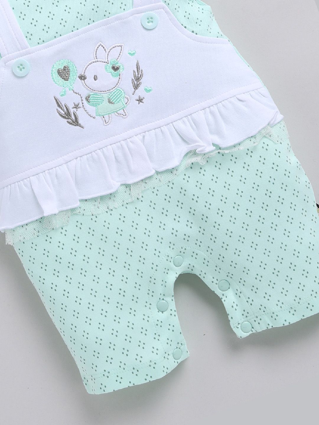 Moms Love Infant Girls Printed Cotton Rompers with Applique Detail
