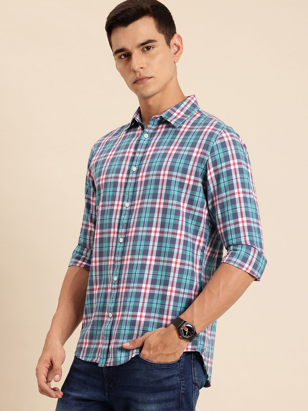 Being Human Pure Cotton Slim Fit Checked Casual Shirt