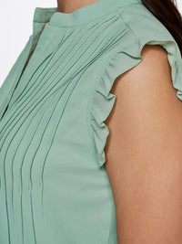 AND Sea Green Mandarin Collar Top