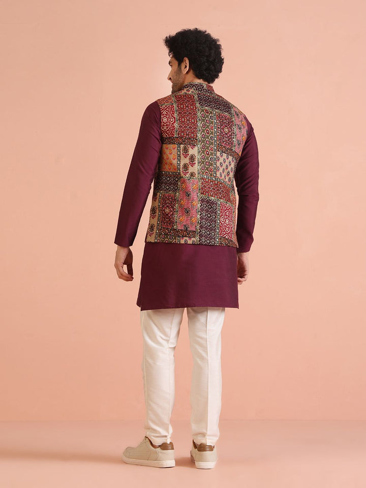 Jaket Nehru Bercetak KeSah dengan Dataran Pocket